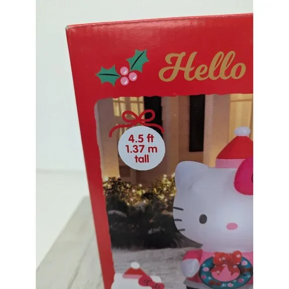Hello Kitty w/ Christmas Wreath 4.5 Ft Airblown Holiday Lights Inflatable Gemmy - Picture 2 of 6